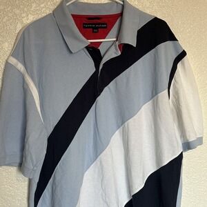 Vintage Tommy Hilfiger Shirt Y2K Rugby Diagonal Stripe Polo Men's L Color block‎